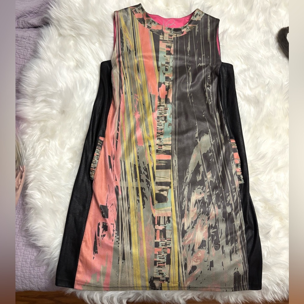 Abstract Multicolor Sleeveless Dress, Kin, 308 Canadian designer, vegan leather